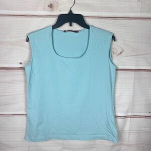 Bianca Top Womens 44 US 14 Blue Tank Scoop Neck Sleeveless Solid Cotton Stretch‎
